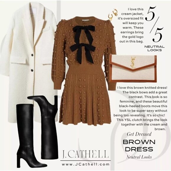 Alice and Olivia Kitty Bow Front Sweater Brown Dress XS - Picture 4 of 9